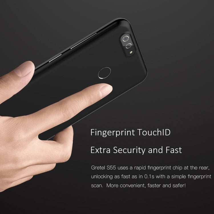 [HK Warehouse] Gretel S55, 1GB+16GB, Dual Back Cameras, Fingerprint Identification,  5.5 inch Android 7.0  MTK6580A Quad Core up to 1.3GHz, Network: 3G, Dual SIM