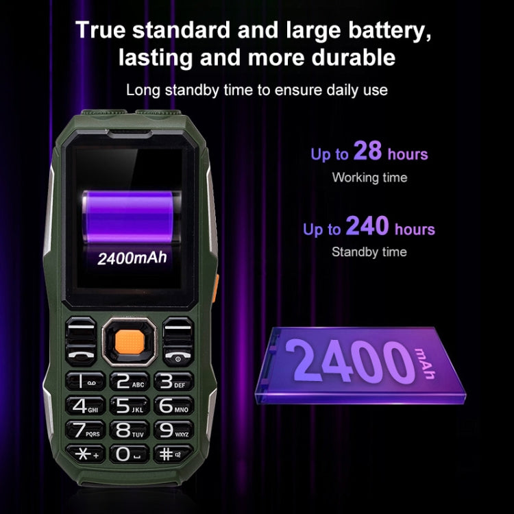 W2023 Triple Proofing Elder Phone, Waterproof Shockproof Dustproof, 2400mAh Battery, 2.4 inch, MTK67261D, 21 Keys, LED Flashlight, FM, Dual SIM(Green)