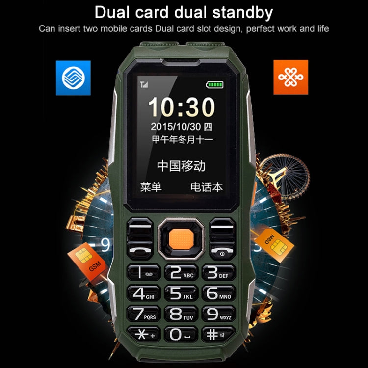 W2023 Triple Proofing Elder Phone, Waterproof Shockproof Dustproof, 2400mAh Battery, 2.4 inch, MTK67261D, 21 Keys, LED Flashlight, FM, Dual SIM(Green)