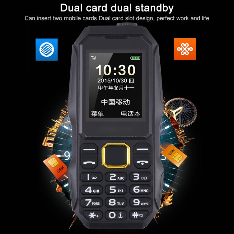 U002 Triple Proofing Elder Phone, Waterproof Shockproof Dustproof, 1200mAh Battery, 1.77 inch, Spreadtrum 6531E, 21 Keys, LED Flashlight, FM, BT, Dual SIM