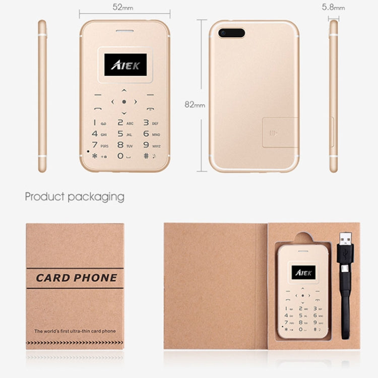 AIEK X8 Card Mobile Phone, 0.96 inch Screen, MT6261M, 21 Keys, MP3, LED Torch, FM, Bluetooth, GSM