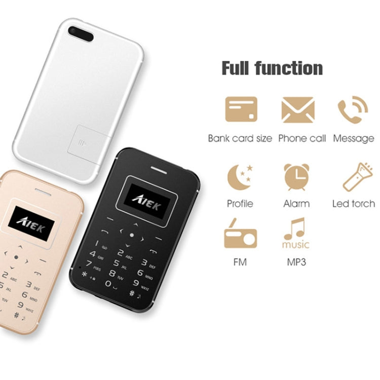 AIEK X8 Card Mobile Phone, 0.96 inch Screen, MT6261M, 21 Keys, MP3, LED Torch, FM, Bluetooth, GSM