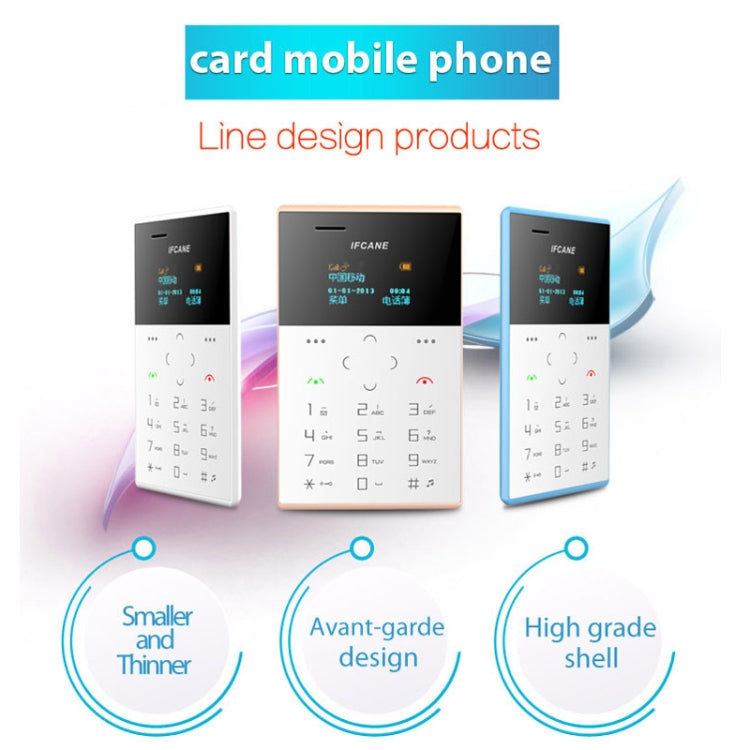 iFcane E2 Card Mobile Phone, 0.96 inch Screen, 21 Keys, Touch Sensitive Buttons, MP3, TF, FM,  GSM(White)