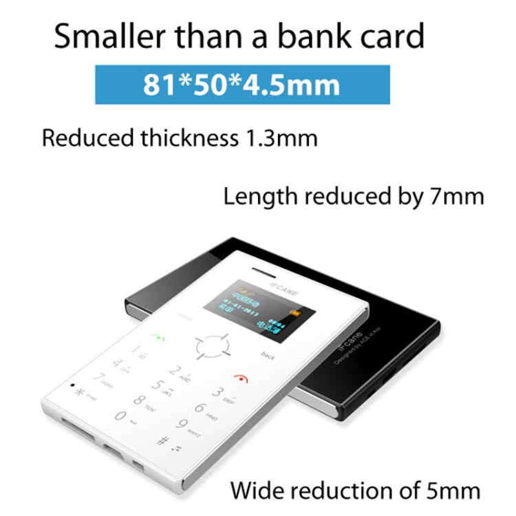 iFcane E3 Card Mobile Phone, 0.96 inch Screen, 21 Keys, MP3, TF, FM,  GSM