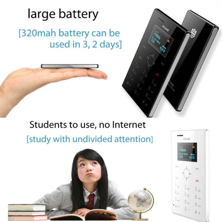 iFcane E3 Card Mobile Phone, 0.96 inch Screen, 21 Keys, MP3, TF, FM,  GSM