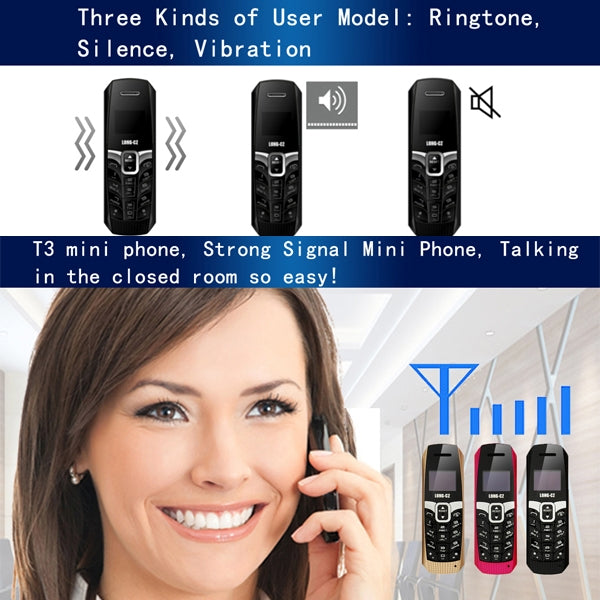 LONG-CZ T3 Mini Mobile Phone, Hands Free Bluetooth Dialer, Bluetooth Music, FM, GSM