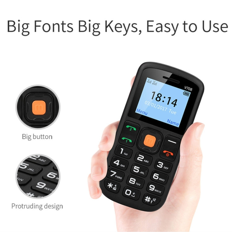 UNIWA V708 Feature Phone, 1.77 inch, SC6531DA, SOS, Bluetooth, FM, Flashlight, Dual SIM, with Charing Cradle