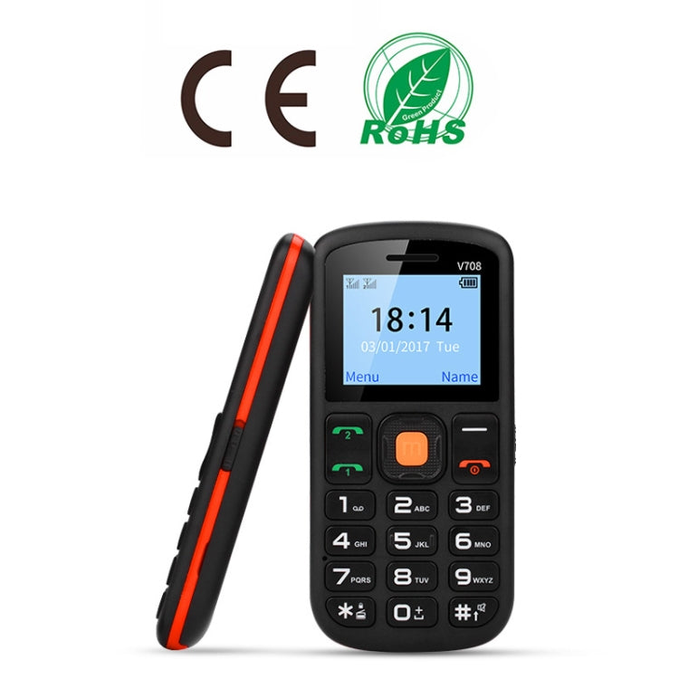 UNIWA V708 Feature Phone, 1.77 inch, SC6531DA, SOS, Bluetooth, FM, Flashlight, Dual SIM, with Charing Cradle