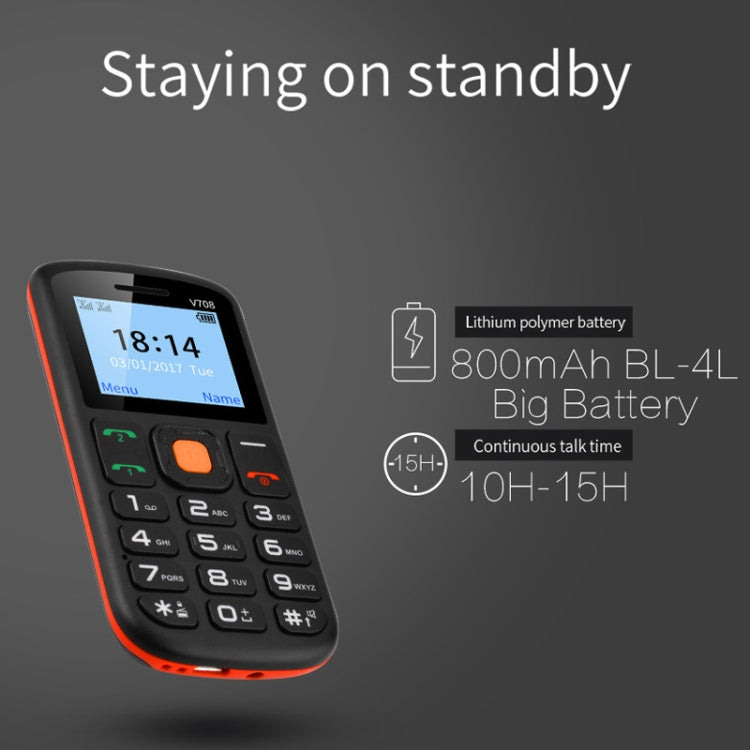 UNIWA V708 Feature Phone, 1.77 inch, SC6531DA, SOS, Bluetooth, FM, Flashlight, Dual SIM, with Charing Cradle