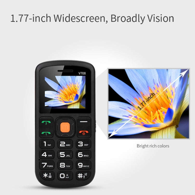 UNIWA V708 Feature Phone, 1.77 inch, SC6531DA, SOS, Bluetooth, FM, Flashlight, Dual SIM, with Charing Cradle