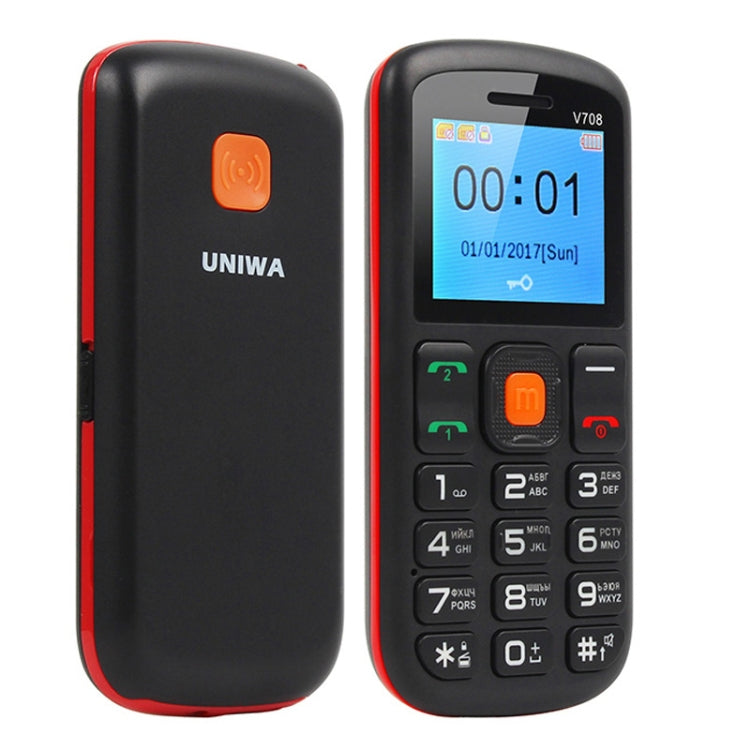 UNIWA V708 Feature Phone, 1.77 inch, SC6531DA, SOS, Bluetooth, FM, Flashlight, Dual SIM, with Charing Cradle