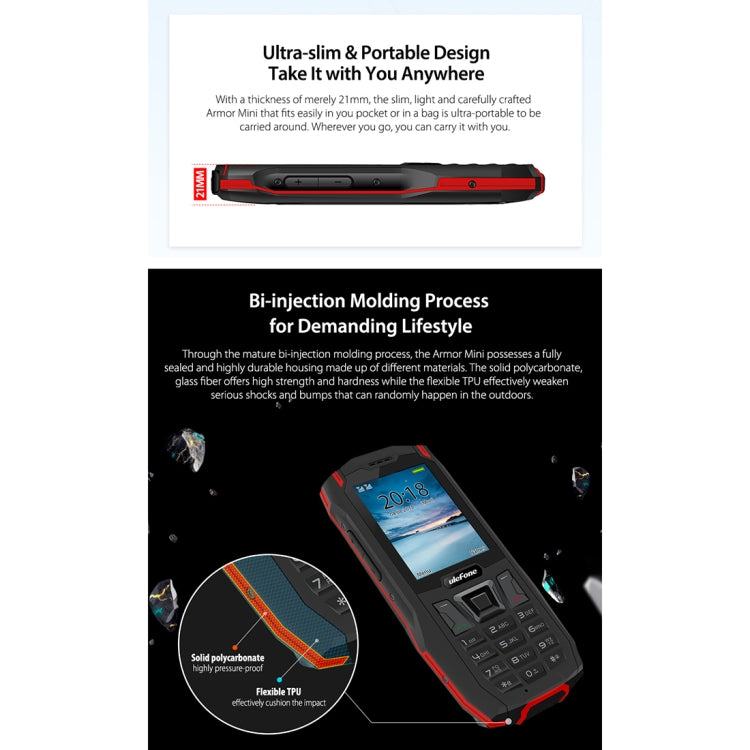 [HK Warehouse] Ulefone Armor Mini IP68 Waterproof Mobile Phone, 2.4 inch Screen, MTK MT6261D, Bluetooth, FM, Flashlight, Dual SIM, Network: 2G(Black)