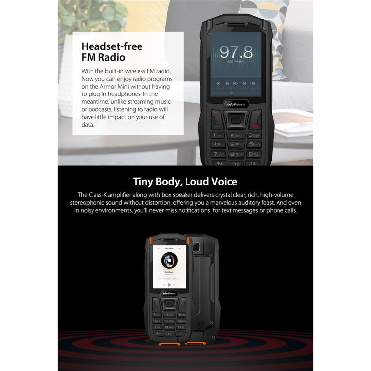 [HK Warehouse] Ulefone Armor Mini IP68 Waterproof Mobile Phone, 2.4 inch Screen, MTK MT6261D, Bluetooth, FM, Flashlight, Dual SIM, Network: 2G(Black)