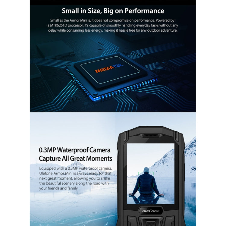 [HK Warehouse] Ulefone Armor Mini IP68 Waterproof Mobile Phone, 2.4 inch Screen, MTK MT6261D, Bluetooth, FM, Flashlight, Dual SIM, Network: 2G(Black)