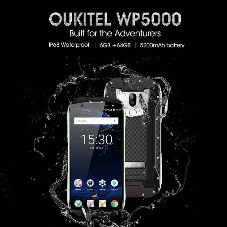 [HK Warehouse] OUKITEL WP5000, 6GB+64GB, Back Fingerprint Identification, IP68 Waterproof Dustproof Shockproof, 5.7 inch Android 7.1 Helio P25 Octa-core up to 2.5GHz, 5200mAh Battery, Network: 4G(Black)