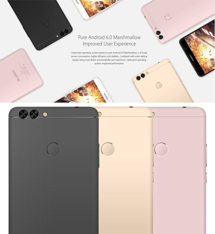 [HK Warehouse] BLUBOO Dual, 2GB+16GB, Dual Rear Cameras, Fingerprint Identification, 5.5 inch Android 6.0 MTK6737T Quad Core up to 1.5GHz, Network: 4G, OTG, WiFi, BT, GPS, Dual SIM(Gold)
