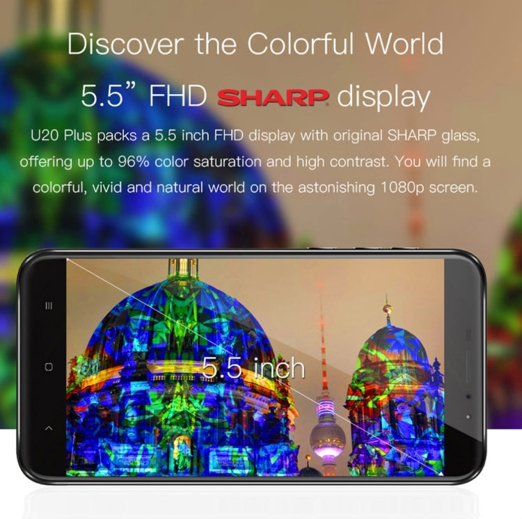 [HK Warehouse] OUKITEL U20 Plus, 2GB+16GB, Dual Rear Cameras, Press Fingerprint Identification, 5.5 inch 2.5D Curved Sharp Screen Android 6.0 MTK6737T Quad Core up to 1.5GHz, Network: 4G, Dual SIM