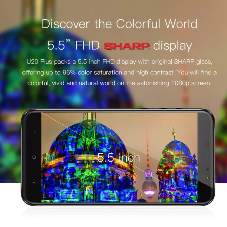 [HK Warehouse] OUKITEL U20 Plus, 2GB+16GB, Dual Rear Cameras, Press Fingerprint Identification, 5.5 inch 2.5D Curved Sharp Screen Android 6.0 MTK6737T Quad Core up to 1.5GHz, Network: 4G, Dual SIM