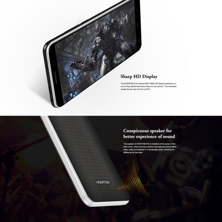 [HK Warehouse] HOMTOM S16, 2GB+16GB, Dual Back Cameras, Fingerprint Identification, 5.5 inch Android 7.0 MTK6580 Quad Core up to 1.3GHz, Network: 3G, Dual SIM, OTA(White)