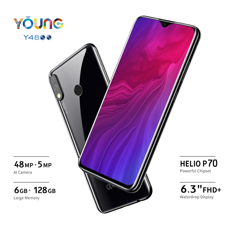 [HK Warehouse] OUKITEL Y4800, 48MP Camera, 6GB+128GB, Dual AI Back Cameras, Fingerprint Identification, 4000mAh Battery, 6.3 inch Water-drop Screen Android 9.0 MTK Helio P70 Octa Core up to 2.0GHz, Network: 4G, Dual SIM, OTG(Black)