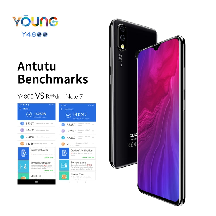 [HK Warehouse] OUKITEL Y4800, 48MP Camera, 6GB+128GB, Dual AI Back Cameras, Fingerprint Identification, 4000mAh Battery, 6.3 inch Water-drop Screen Android 9.0 MTK Helio P70 Octa Core up to 2.0GHz, Network: 4G, Dual SIM, OTG(Black)
