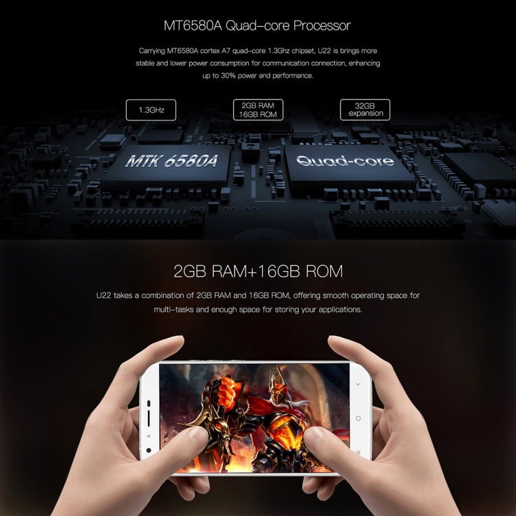[HK Warehouse] OUKITEL U22, 2GB+16GB, Dual Rear Cameras + Dual Front Cameras,  Fingerprint Identification, 5.5 inch  Android 7.0 MTK6850A Quad Core up to 1.3GHz, Network: 3G, Dual SIM