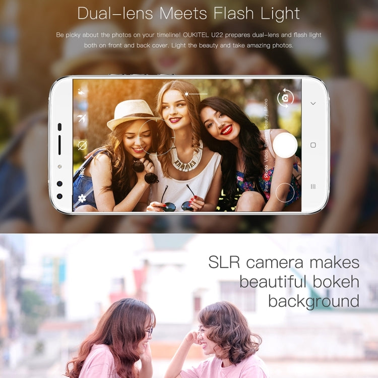 [HK Warehouse] OUKITEL U22, 2GB+16GB, Dual Rear Cameras + Dual Front Cameras,  Fingerprint Identification, 5.5 inch  Android 7.0 MTK6850A Quad Core up to 1.3GHz, Network: 3G, Dual SIM