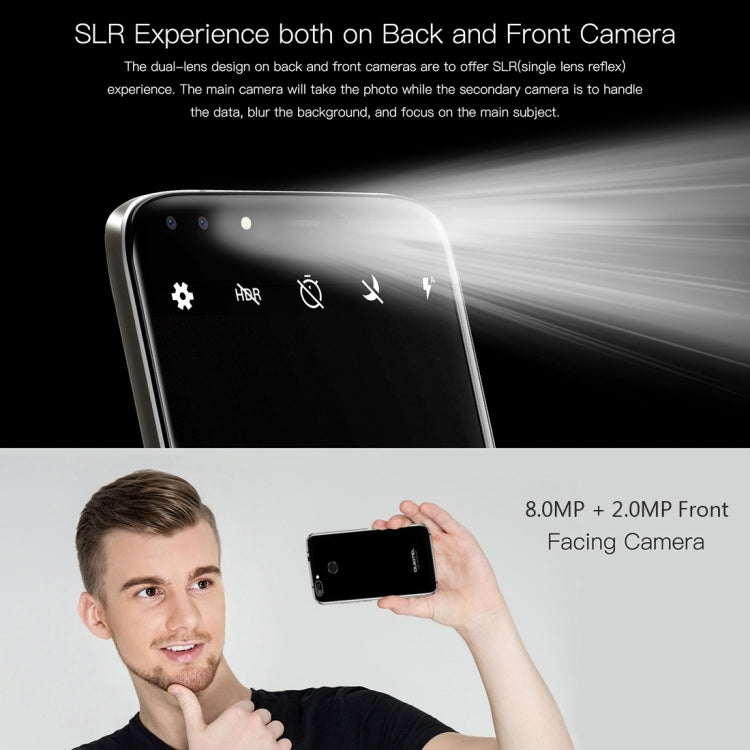 [HK Warehouse] OUKITEL U22, 2GB+16GB, Dual Rear Cameras + Dual Front Cameras,  Fingerprint Identification, 5.5 inch  Android 7.0 MTK6850A Quad Core up to 1.3GHz, Network: 3G, Dual SIM