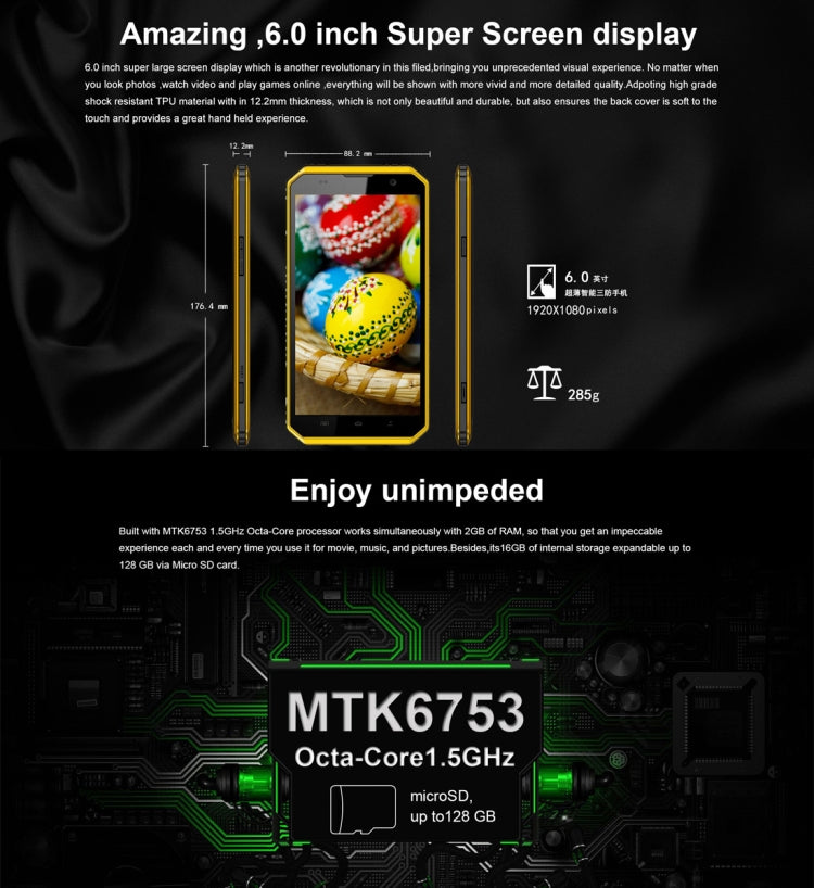 [HK Warehouse] E&L Proofing W9, 2GB+16GB, IP68 Waterproof, Shockproof, Dustproof, 6.0 inch Android 7.0 MTK6753 Octa Core