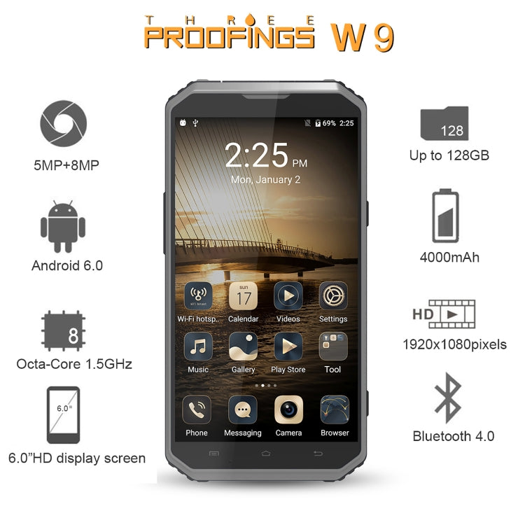 [HK Warehouse] E&L Proofing W9, 2GB+16GB, IP68 Waterproof, Shockproof, Dustproof, 6.0 inch Android 7.0 MTK6753 Octa Core