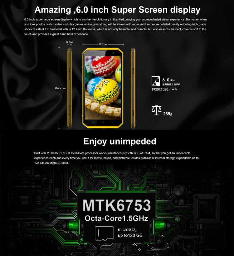 [HK Warehouse] E&L Proofing W9, 2GB+16GB, IP68 Waterproof, Shockproof, Dustproof, 6.0 inch Android 7.0 MTK6753 Octa Core