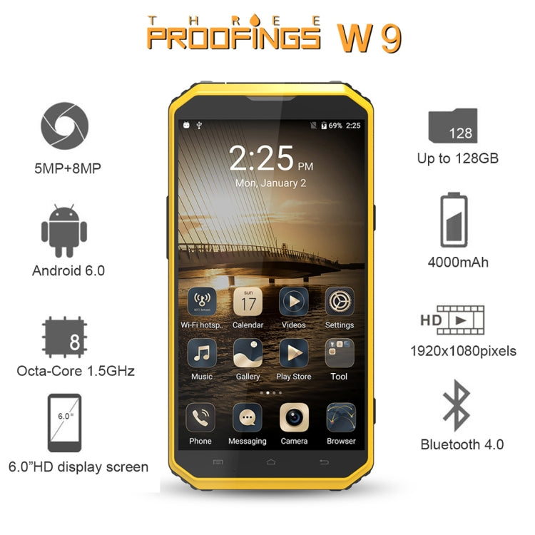 [HK Warehouse] E&L Proofing W9, 2GB+16GB, IP68 Waterproof, Shockproof, Dustproof, 6.0 inch Android 7.0 MTK6753 Octa Core