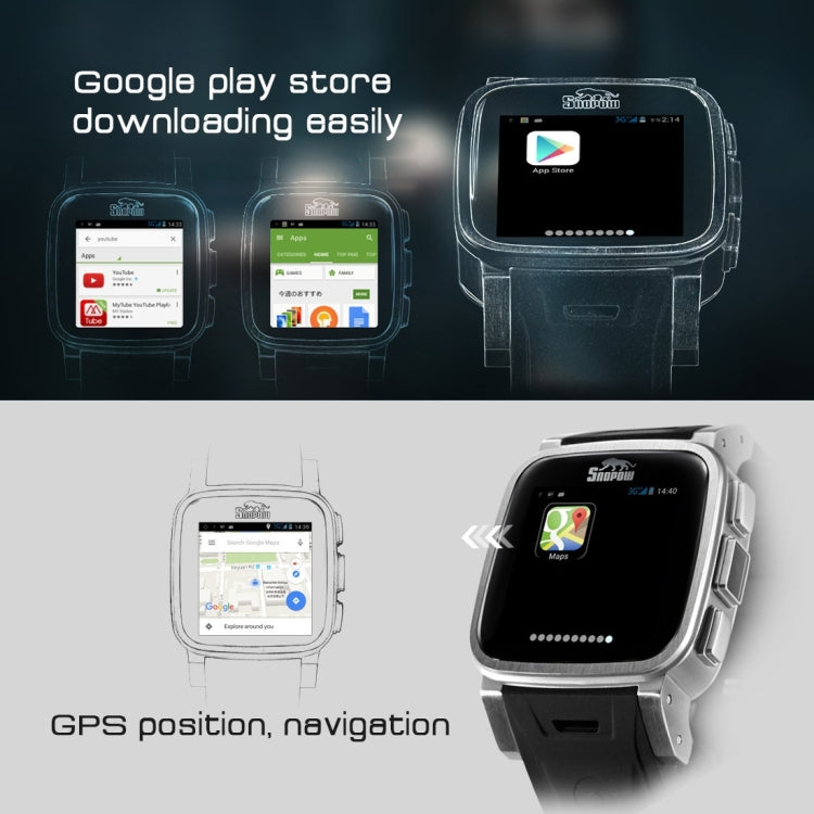 SNOPOW W1S Smart Watch Phone, IP68 Waterproof, Android 4.4, WiFi / 2.0MP Camera / Bluetooth / GPS, Network: 3G(Black)