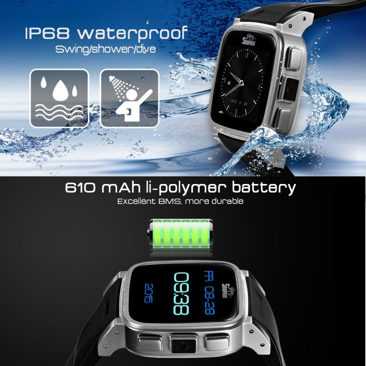 SNOPOW W1S Smart Watch Phone, IP68 Waterproof, Android 4.4, WiFi / 2.0MP Camera / Bluetooth / GPS, Network: 3G(Black)