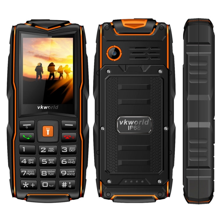 VKworld New Stone V3, Triple SIM, IP68 Waterproof Shockproof Dustproof,  3000mAh Large Capacity, 2.4 inch, SC6531CA Chipset, 21 Keys, LED Flashlight, FM, TF,  Russian Keyboard