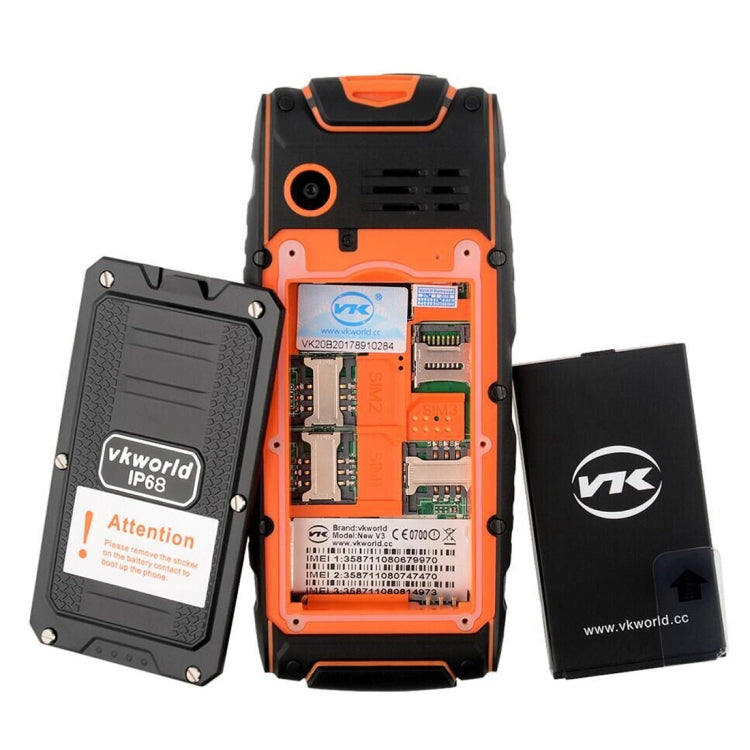 VKworld New Stone V3, Triple SIM, IP68 Waterproof Shockproof Dustproof,  3000mAh Large Capacity, 2.4 inch, SC6531CA Chipset, 21 Keys, LED Flashlight, FM, TF,  Russian Keyboard
