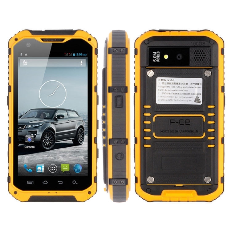 A9 Triple Proofing Phone, 1GB+8GB, IP68 Waterproof Dustproof Shockproof, 4.3 inch Android 4.2 MTK6582 Quad Core 1.2GHz, Network: 3G(Yellow)
