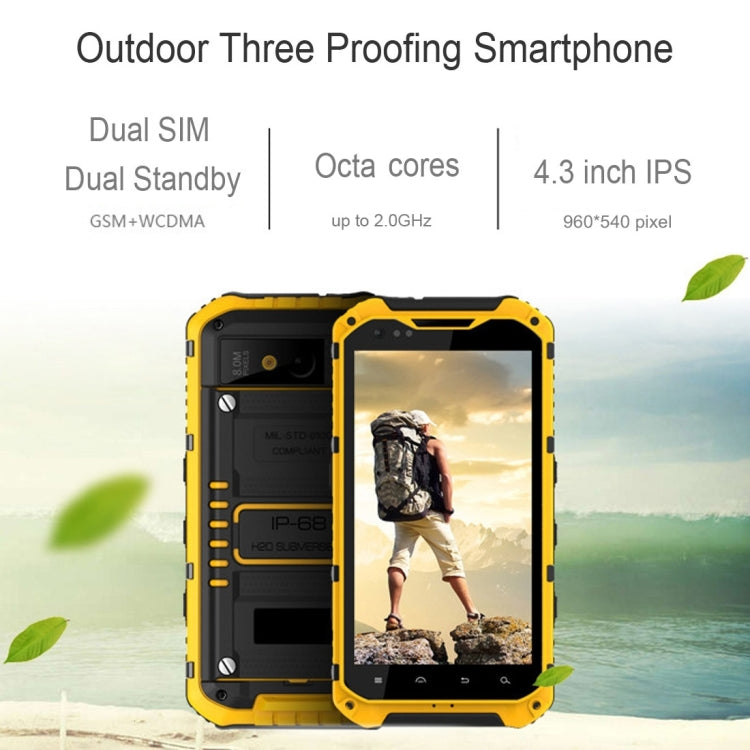 A9+ Triple Proofing Phone, 2GB+16GB, IP68 Waterproof Dustproof Shockproof, 4.3 inch Android 4.4 MTK6592 Octa Core up to 2.0GHz, Network: 3G(Black)