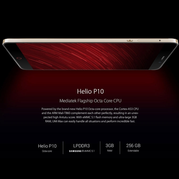 [HK Warehouse] UMI Max, 3GB+16GB, Fingerprint Scanner, 5.5 inch 2.5D Arc Android 6.0 MediaTek Helio P10 Octa Core, Network: 4G