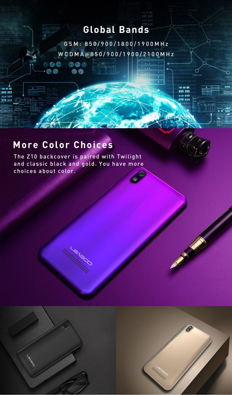 [HK Warehouse] LEAGOO Z10, 1GB+8GB, 5.0 inch Android 8.0 GO MTK6580M Quad Core up to 1.3GHz, Network: 3G, Dual SIM(Black)