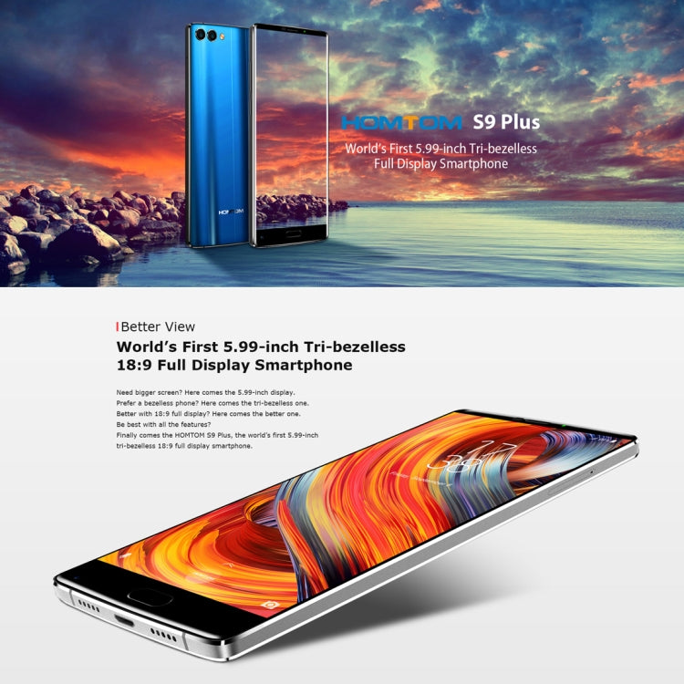 [HK Warehouse] HOMTOM S9 Plus, 4GB+64GB, Dual Back Cameras, Fingerprint Identification, 4050mAh Battery, 5.99 inch Android 7.0 MTK6750T Octa Core up to 1.5GHz, Network: 4G, Dual SIM, OTG, OTA(Black)