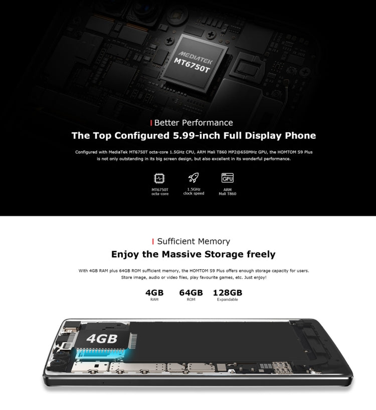 [HK Warehouse] HOMTOM S9 Plus, 4GB+64GB, Dual Back Cameras, Fingerprint Identification, 4050mAh Battery, 5.99 inch Android 7.0 MTK6750T Octa Core up to 1.5GHz, Network: 4G, Dual SIM, OTG, OTA(Black)