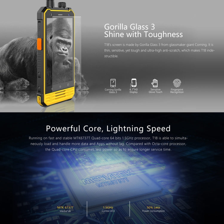 NOMU T18 Walkie Talkie, 3GB+ 32GB, Fingerprint Identification, IP68 Waterproof Dustproof Shockproof, 5200mAh Battery, 4.7 inch Android 7.0 MTK6737T Quad Core up to 1.5GHz, Network: 4G, Intercom, NFC, OTG