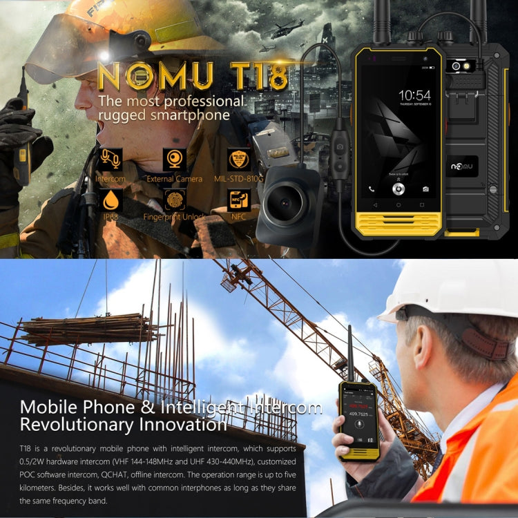 NOMU T18 Walkie Talkie, 3GB+ 32GB, Fingerprint Identification, IP68 Waterproof Dustproof Shockproof, 5200mAh Battery, 4.7 inch Android 7.0 MTK6737T Quad Core up to 1.5GHz, Network: 4G, Intercom, NFC, OTG