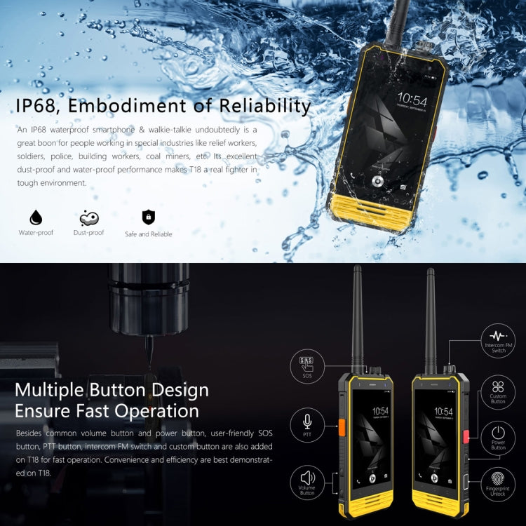 NOMU T18 Walkie Talkie, 3GB+ 32GB, Fingerprint Identification, IP68 Waterproof Dustproof Shockproof, 5200mAh Battery, 4.7 inch Android 7.0 MTK6737T Quad Core up to 1.5GHz, Network: 4G, Intercom, NFC, OTG