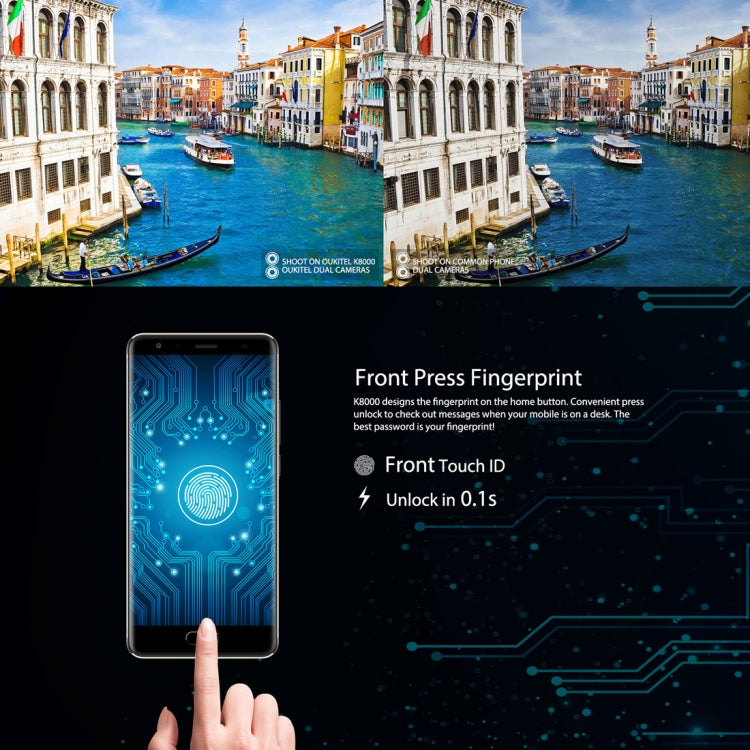 [HK Warehouse] OUKITEL K8000, 4GB+64GB, Dual Back Cameras, 8000mAh Battery, Fingerprint Identification, 5.5 inch Android 7.0 MTK6750T Octa Core up to 1.5GHz, Network: 4G, Dual SIM, OTG(Blue)
