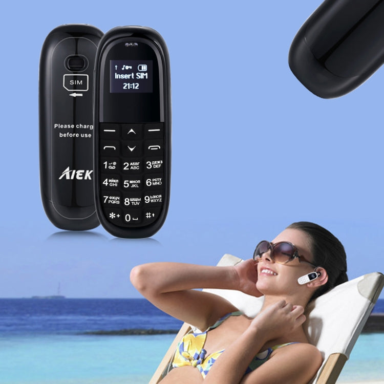 AIEK KK1 Mini Mobile Phone, Russian Keyboard, Hands Free Bluetooth Dialer Headphone, MTK6261DA, Anti-Lost, Single SIM, Network: 2G