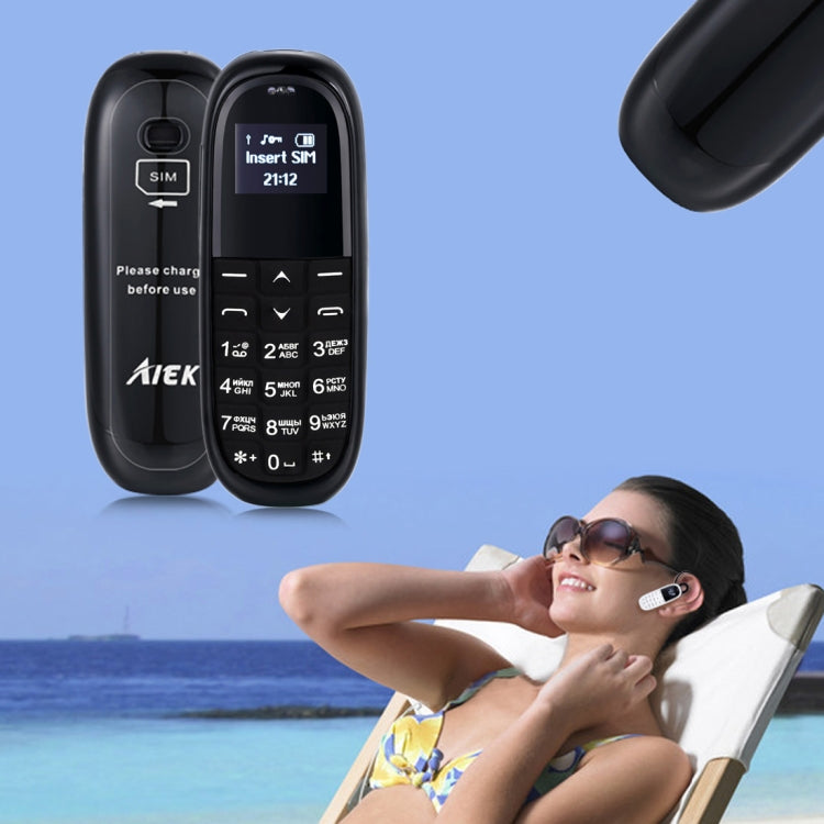 AIEK KK1 Mini Mobile Phone, Russian Keyboard, Hands Free Bluetooth Dialer Headphone, MTK6261DA, Anti-Lost, Single SIM, Network: 2G