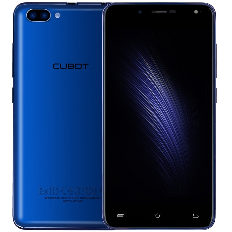 [HK Warehouse] CUBOT Rainbow 2, 1GB+16GB, 2 Back Camera(13.0MP+2MP) with 1000mA LED Flash Light, 5.0 inch 2.5D Curved IPS Screen, Android 7.0 OS, MT6580A Quad-Core 1.3GHz, Support OTG & Hotknot & Handwrite & 256GB TF Card, Network: 3G