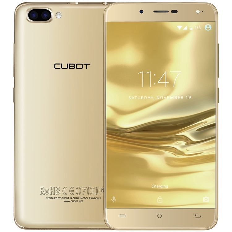 [HK Warehouse] CUBOT Rainbow 2, 1GB+16GB, 2 Back Camera(13.0MP+2MP) with 1000mA LED Flash Light, 5.0 inch 2.5D Curved IPS Screen, Android 7.0 OS, MT6580A Quad-Core 1.3GHz, Support OTG & Hotknot & Handwrite & 256GB TF Card, Network: 3G